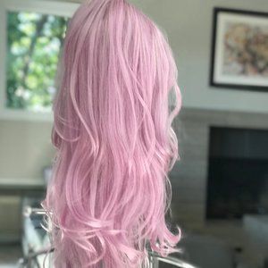 Pink Wig Long Natural Curly Wavy Hair